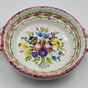 VTG Gmundner Keramik Austria Handpainted Flowers Roses Handled Candy Dish Bowl